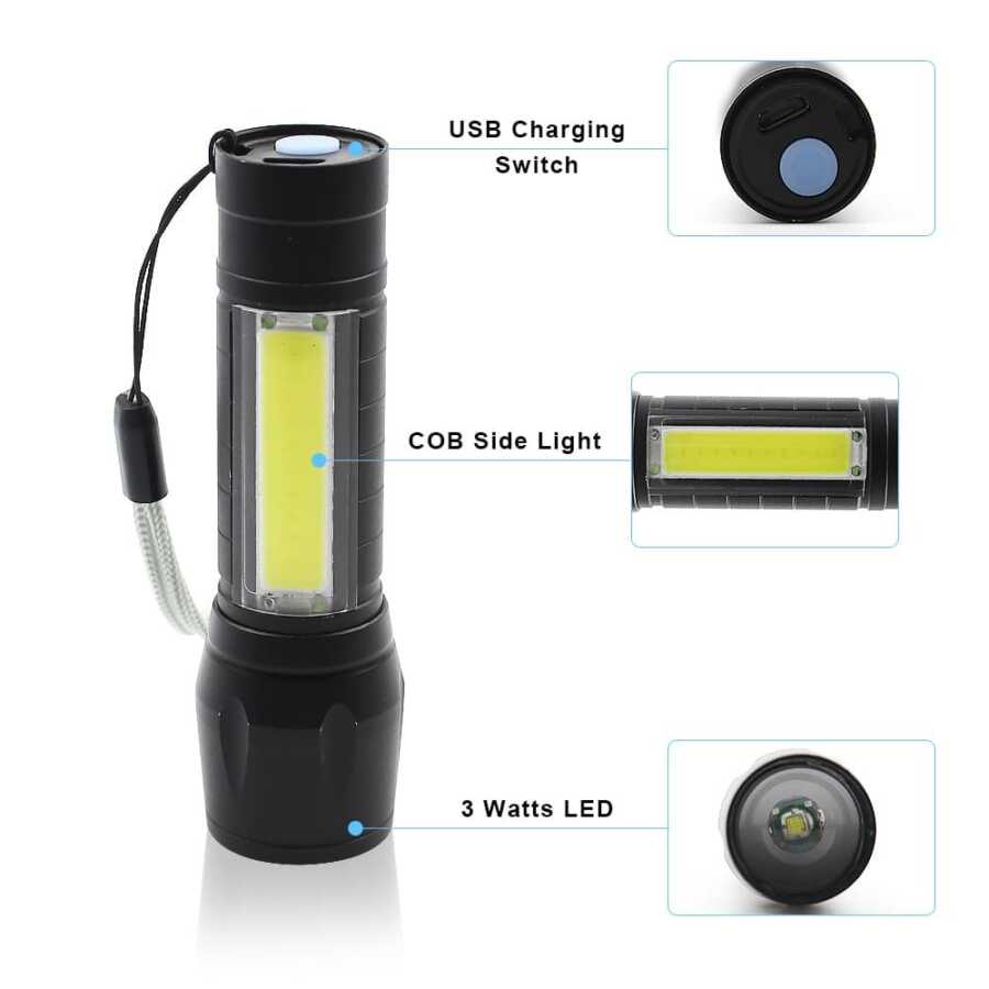 SpiderJuice Mini Portable Pocket Size 3 Mode Multifunction Rechargeable Torch with Box and USB Cable - Image 5