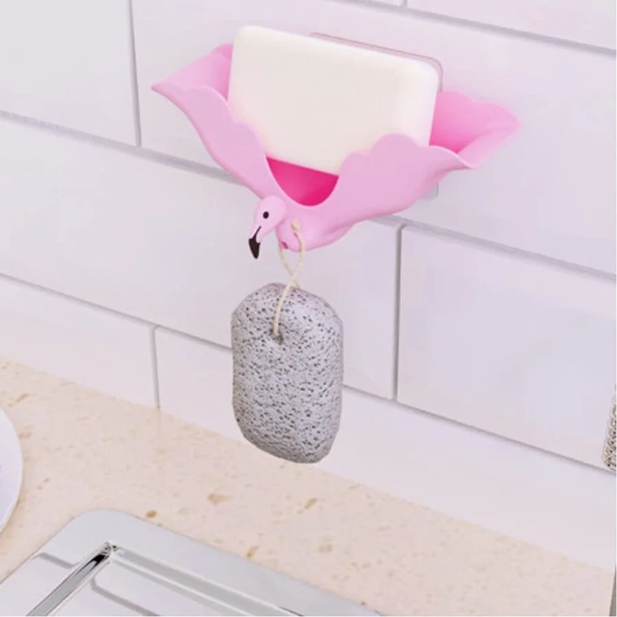 SpiderJuice Cute Flamingo Self Adhesive Wall Mount Soap Jewellery Rack Holder