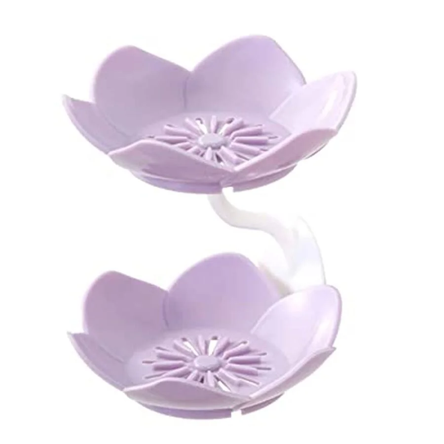 SpiderJuice Double Layer Cute Lotus Shaped Adhesive Wall Mount Multipurpose Soap Holder Rack