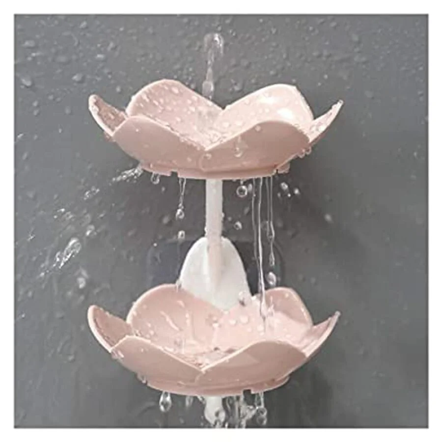 SpiderJuice Double Layer Cute Lotus Shaped Adhesive Wall Mount Multipurpose Soap Holder Rack - Image 4