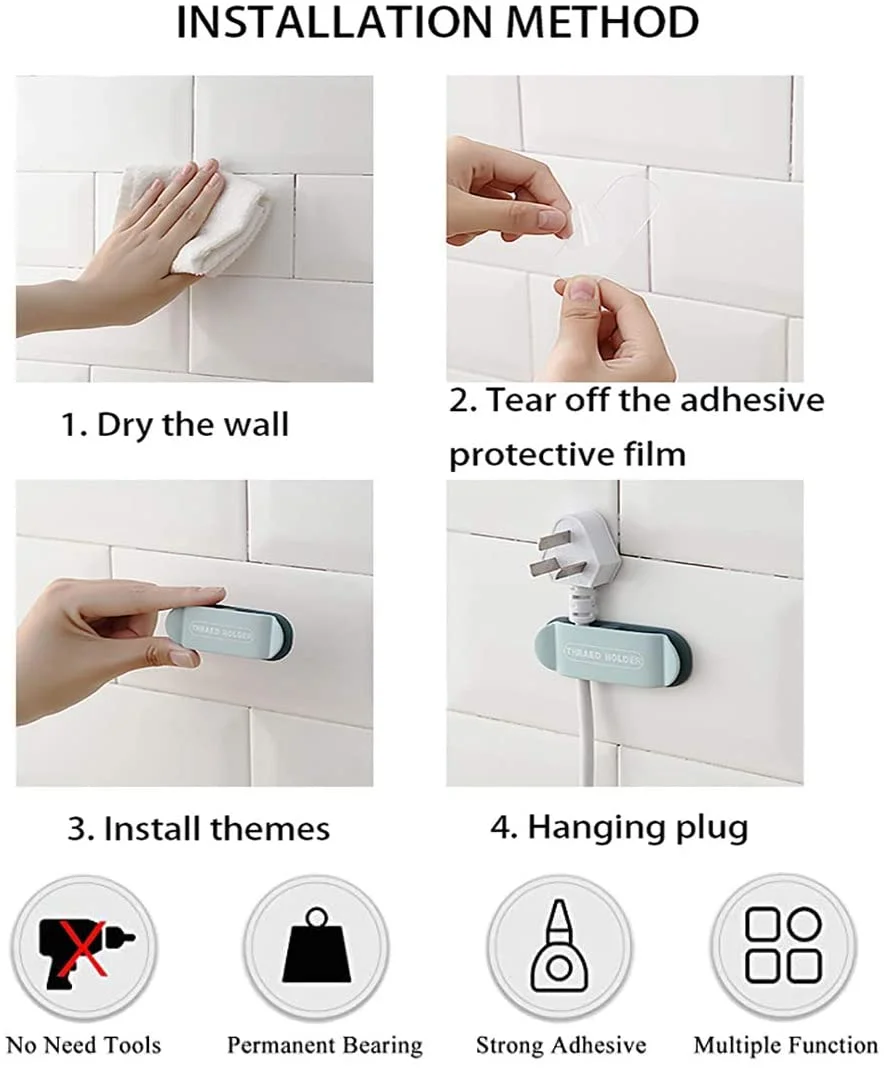 SpiderJuice Self Adhesive 2 Way Double Sided Cord Plug Holder Hook - Image 2