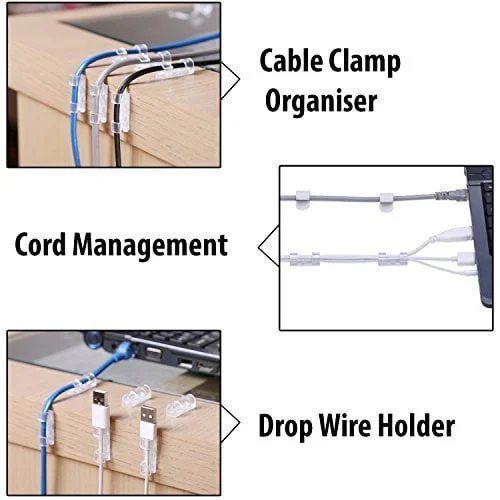 SpiderJuice 20pc Multipurpose 7mm Diameter Self Adhesive Wire Clips Cable Clamp Manager - Image 9