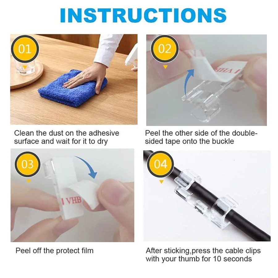 SpiderJuice 20pc Multipurpose 7mm Diameter Self Adhesive Wire Clips Cable Clamp Manager - Image 4
