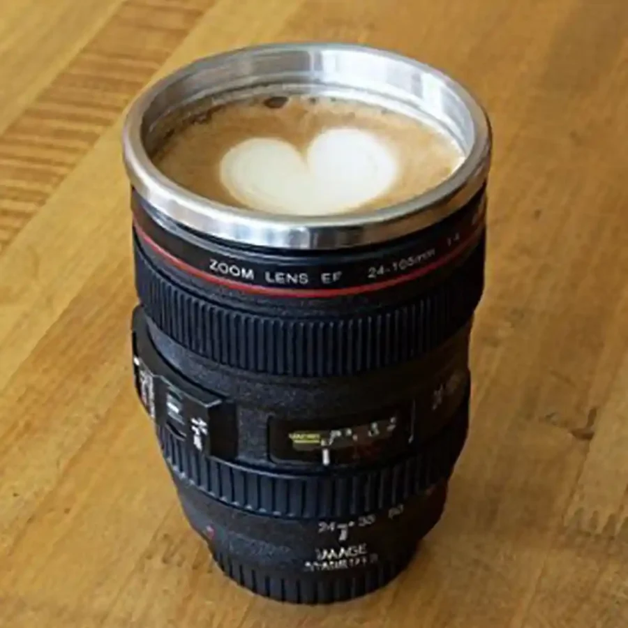 camera lens mug, canon lens mug, chai mug, coffee mug, cool mugs, custom mugs, dome lid, DSLR shaped mug, mug tumbler, personalised travel mug, travel mug with lid