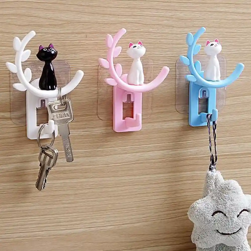 Cute Cat Key Holder Hook Creative Adhesive Hook Without Drilling 1pcs