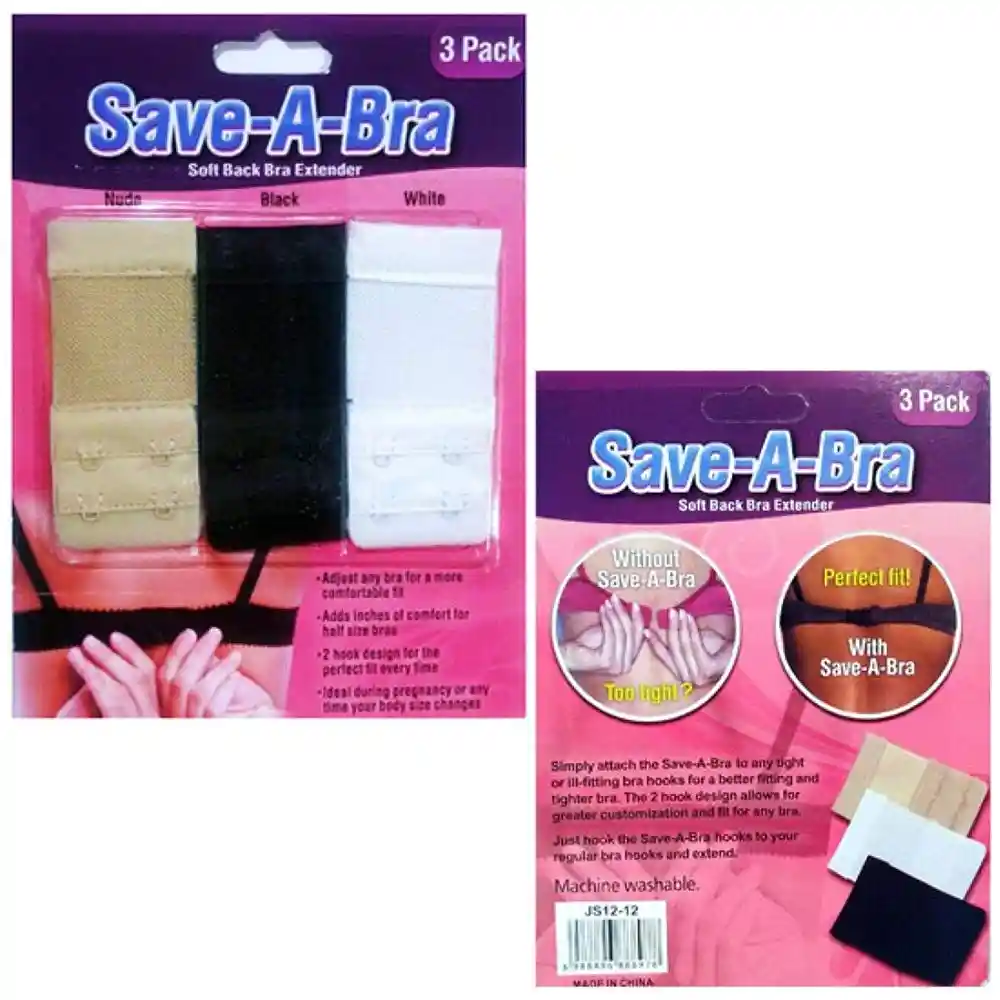 3Pack of Bra Strap Extenders - 2 Hooks, 3 Rows - Perfect for