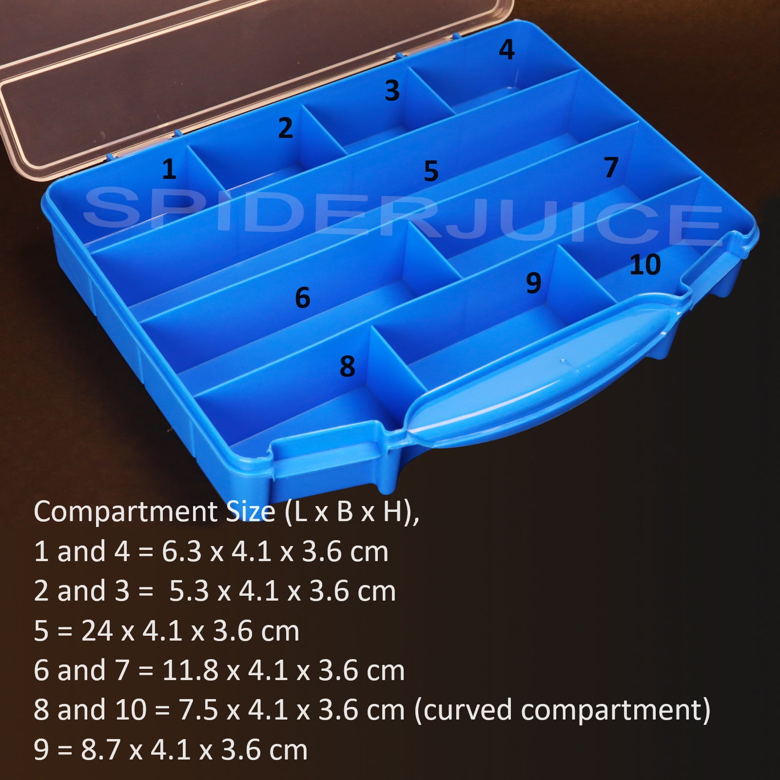 SpiderJuice 1Pc Multipurpose 10 Fixed Partition Folding Transparent Lid  Chengda Portable Big Tool Storage Box