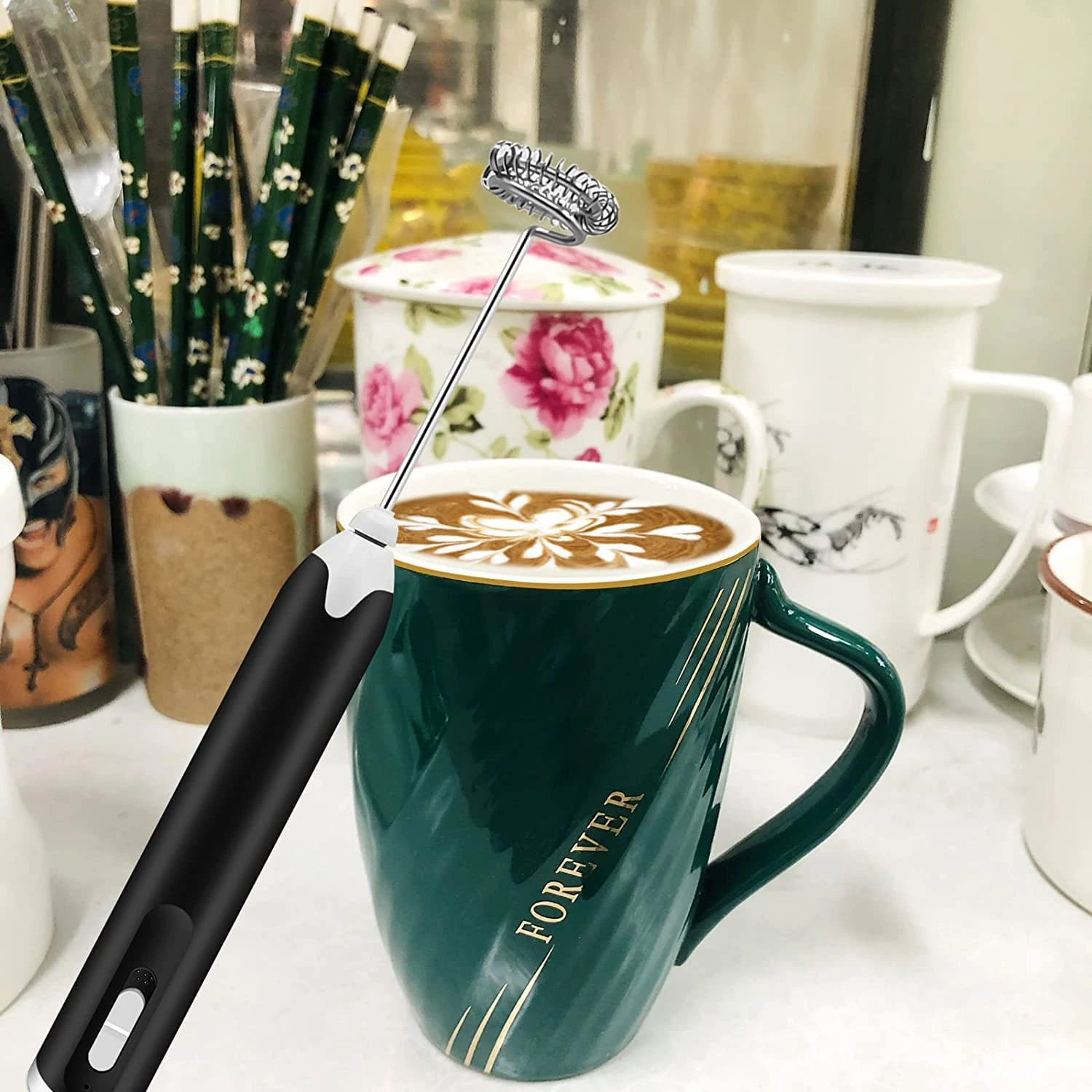 1pc, Handheld Milk Frother For Coffee - Electric Hand Blender, Mini Drink  Mixer Whisk & Coffee Foamer Wand W/Stand For Lattes, Matcha And Hot Chocolat