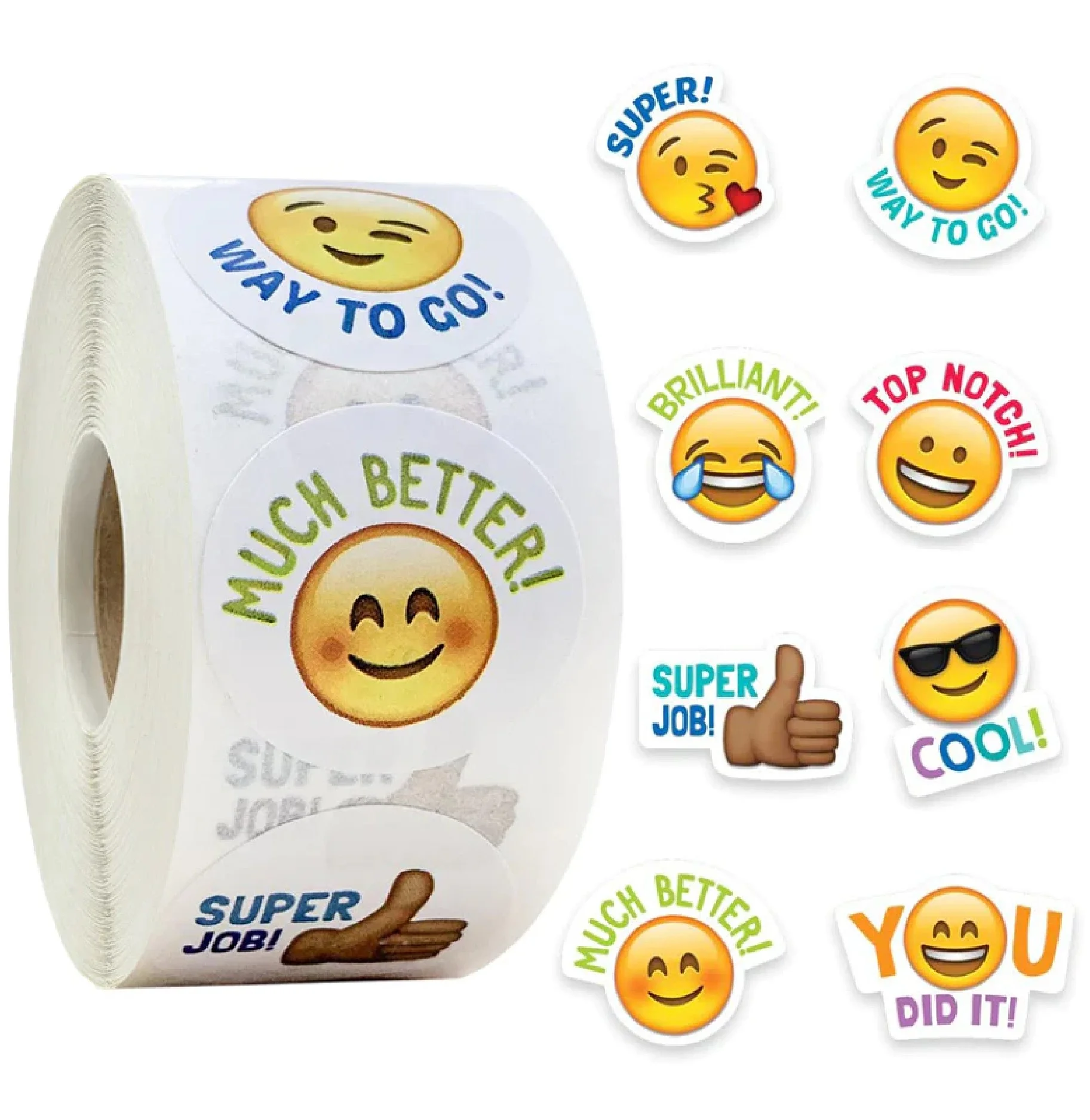 SpiderJuice 1Roll Of 500 Smiley Face Stickers Of 1-inch Each