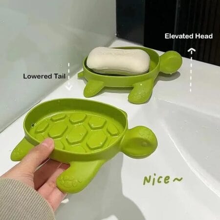 SpiderJuice sea tortoise soap dish tray kept on wash basin countertop