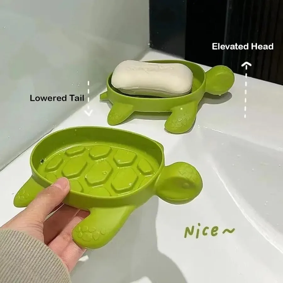 SpiderJuice sea tortoise soap dish tray kept on wash basin countertop