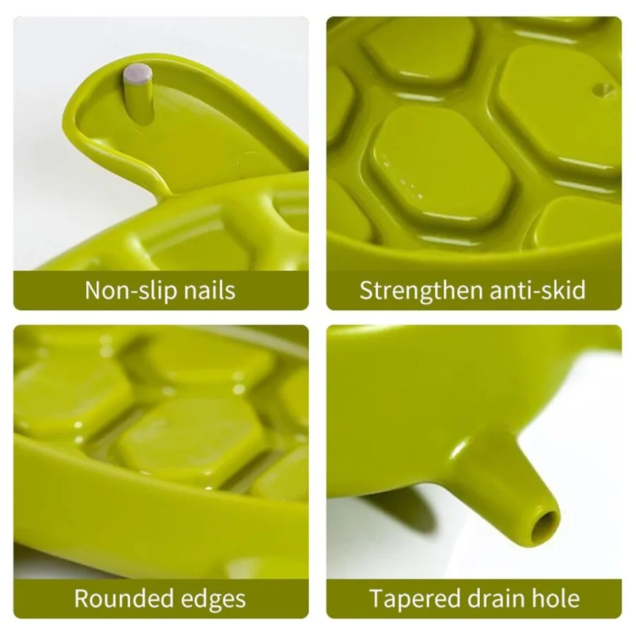 SpiderJuice turtle soap stand with features like non slip pads, anti skid, self draining and matte finish